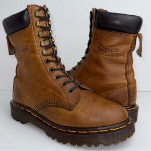 Vintage Dr. Martens England Brown 10 Eye Hook Greasy Leather Boots UK 4